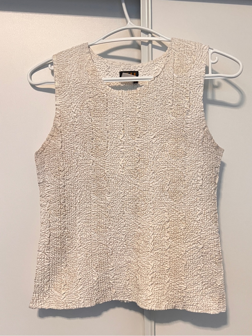 Cream Textured Sleeveless Tank Top